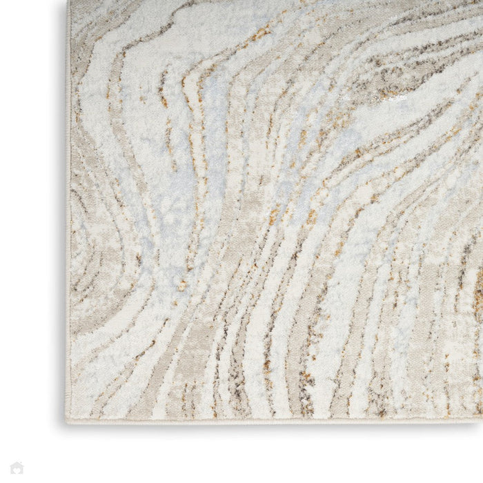 Glitz GLZ22 Modern Abstract Ripple Distressed Metallic Shimmer Hi-Low Textured Soft-Touch Polyester Grey/Gold Runner