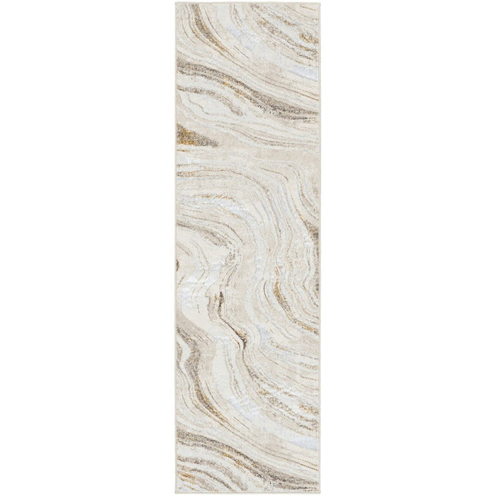 Glitz GLZ22 Modern Abstract Ripple Distressed Metallic Shimmer Hi-Low Textured Soft-Touch Polyester Grey/Gold Runner