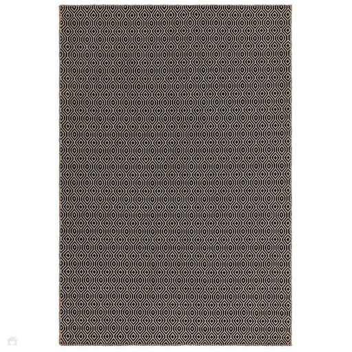 Global Mosaic Modern Geometric Jute & Cotton Mix Durable Soft-Touch Flatweave Black/Natural Rug