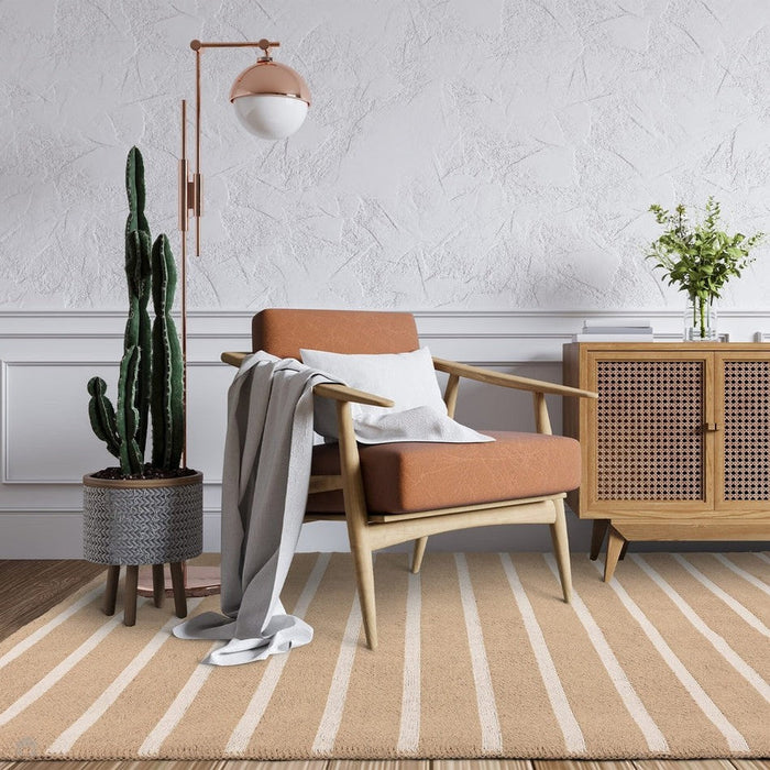 Global Stripe Modern Geometric Jute & Cotton Mix Durable Soft-Touch Flatweave Natural/Beige/Cream Rug