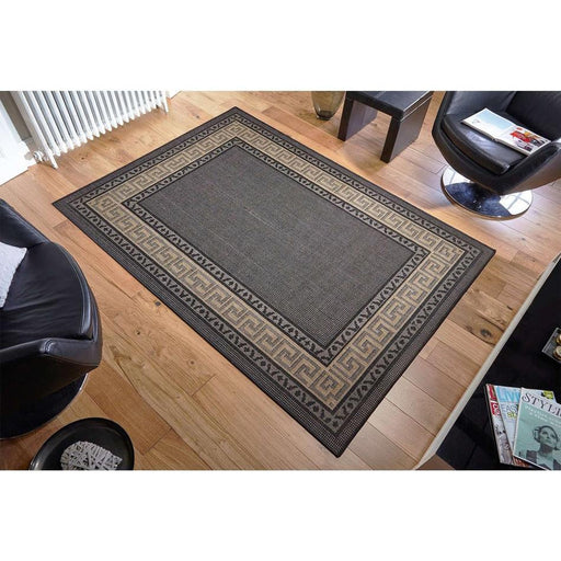 Greek Key Flatweave Black Rug