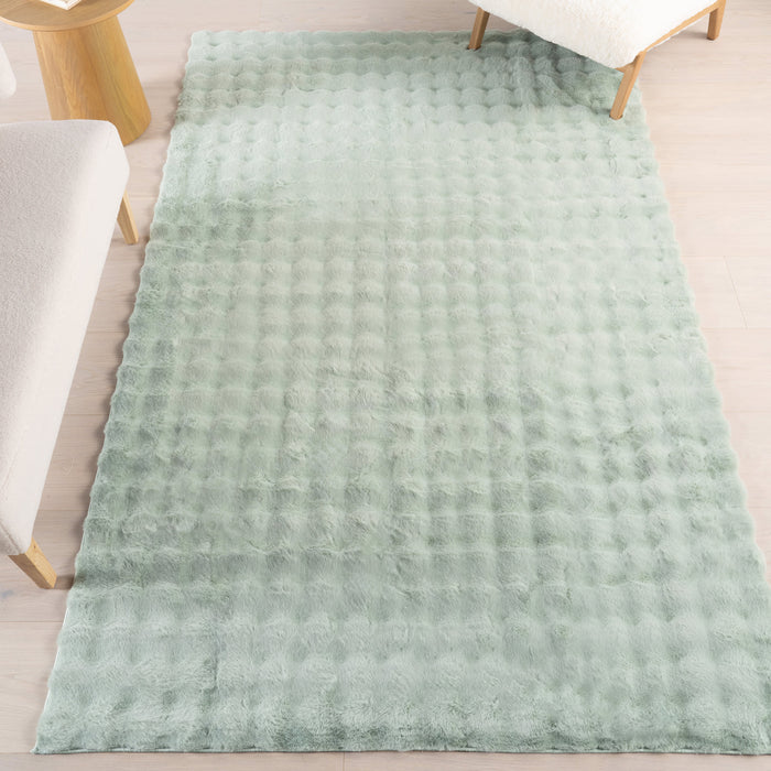 Green Checkered Plush Washable Cloud Rug 120x180 cm