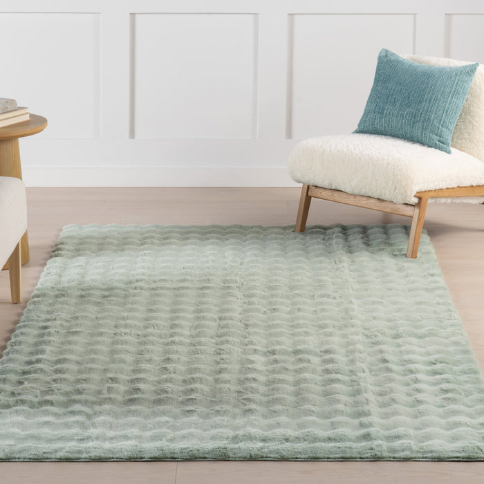 Green Checkered Plush Washable Cloud Rug 120x180 cm
