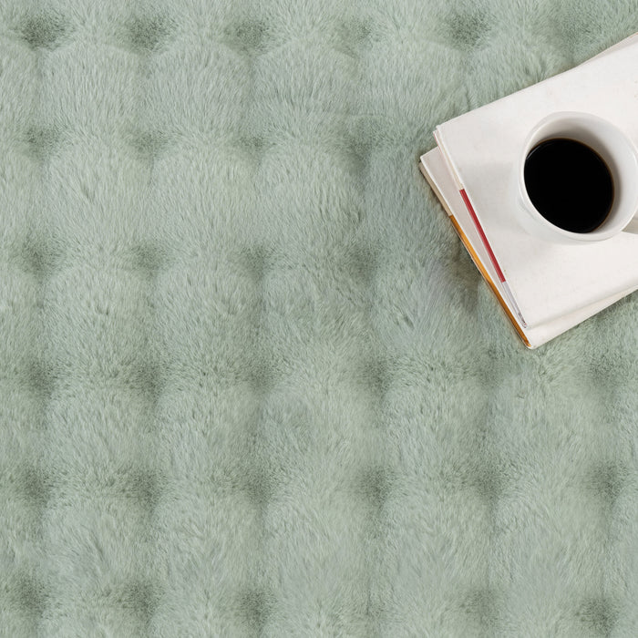 Green Checkered Plush Washable Cloud Rug 120x180 cm