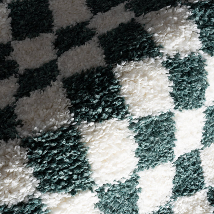 Green Checkered Shag Rug 60x90 cm for Cozy Interior