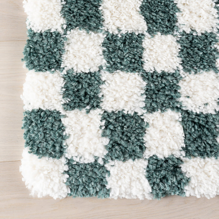 Green Checkered Shag Rug 60x90 cm for Cozy Interior