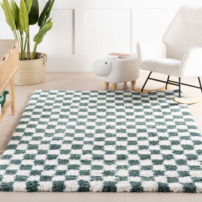 Green Checkered Shag Rug 60x90 cm for Cozy Interior