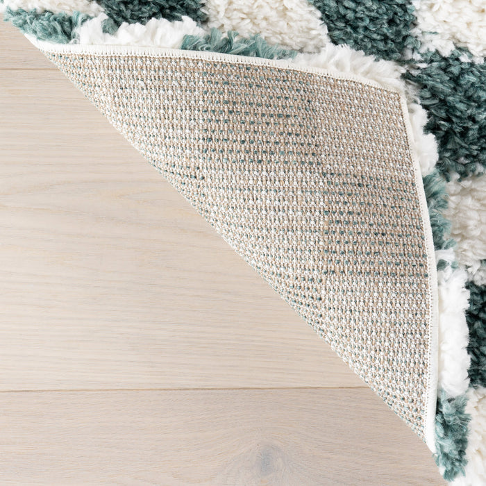 Green Checkered Shag Rug 60x90 cm for Cozy Interior