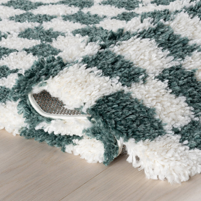 Green Checkered Shag Rug 60x90 cm for Cozy Interior