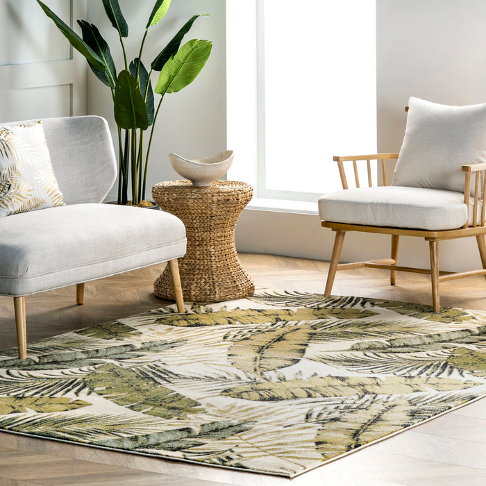 Green Leaf Area Rug 50x80 cm Durable and Soft Design