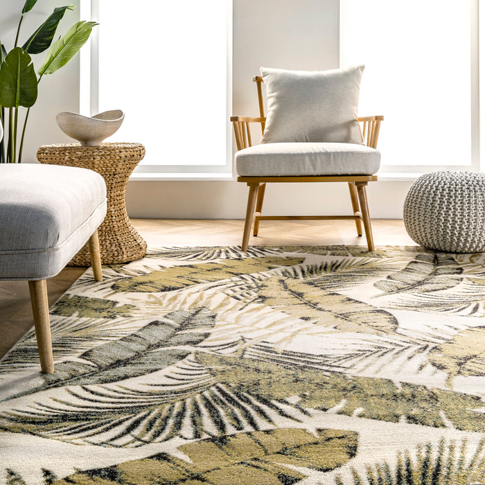 Green Leaf Area Rug 50x80 cm Durable and Soft Design