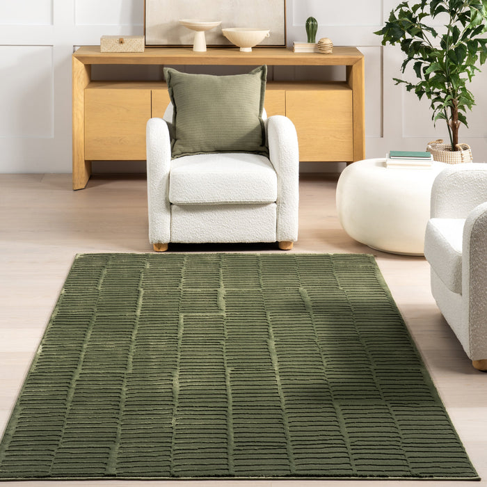 Green Washable Textured Area Rug 120 cm x 180 cm