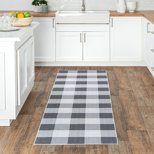 Grey Buffalo Plaid Machine Washable Area Rug 160x230 cm
