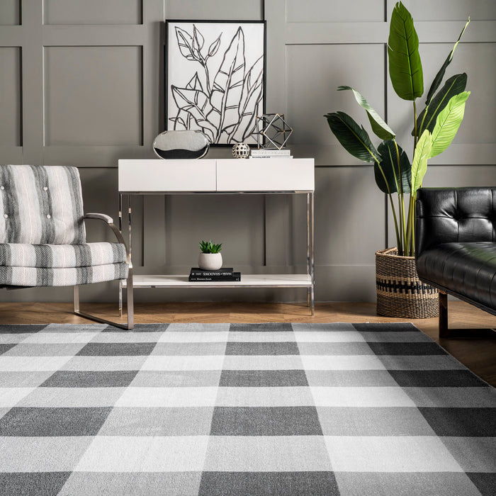 Grey Buffalo Plaid Machine Washable Area Rug 160x230 cm