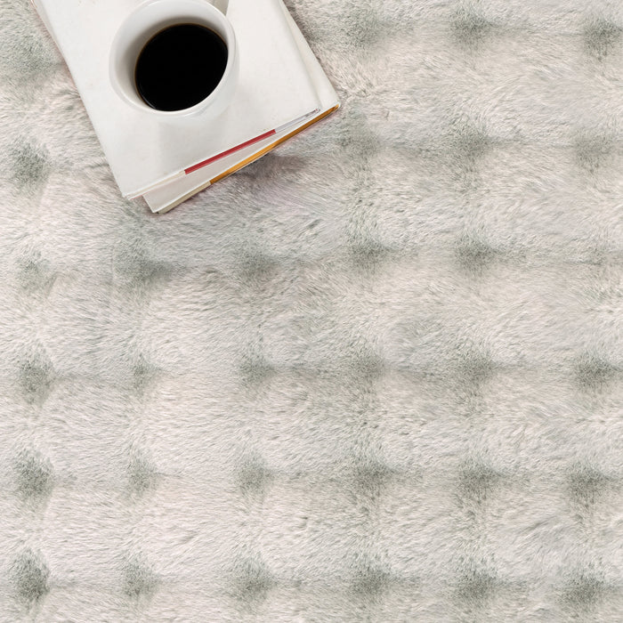 Grey Checkered Plush Cloud Washable Rug 140x200 cm