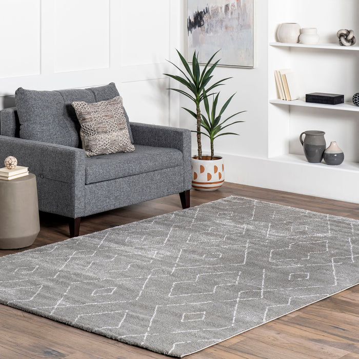 Grey Diamond Lattice Shag Area Rug 160x230 cm