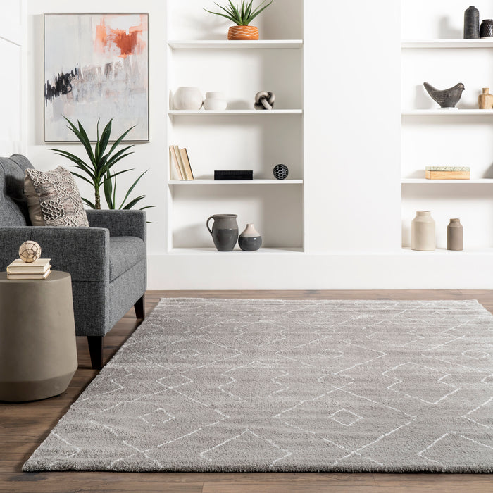 Grey Double Diamond Lattice Shag Area Rug 120 x 180 cm