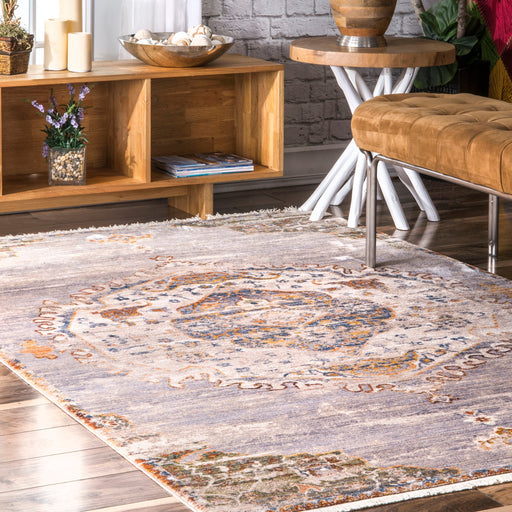 Grey Fringe Medallion Area Rug 120x170 cm