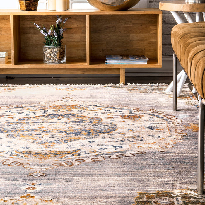 Grey Fringe Medallion Area Rug 120x170 cm