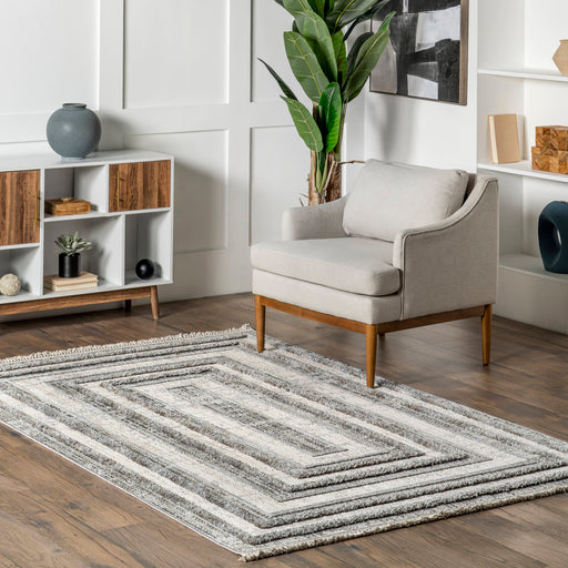 Grey Geometric Border Area Rug for Living Room or Bedroom