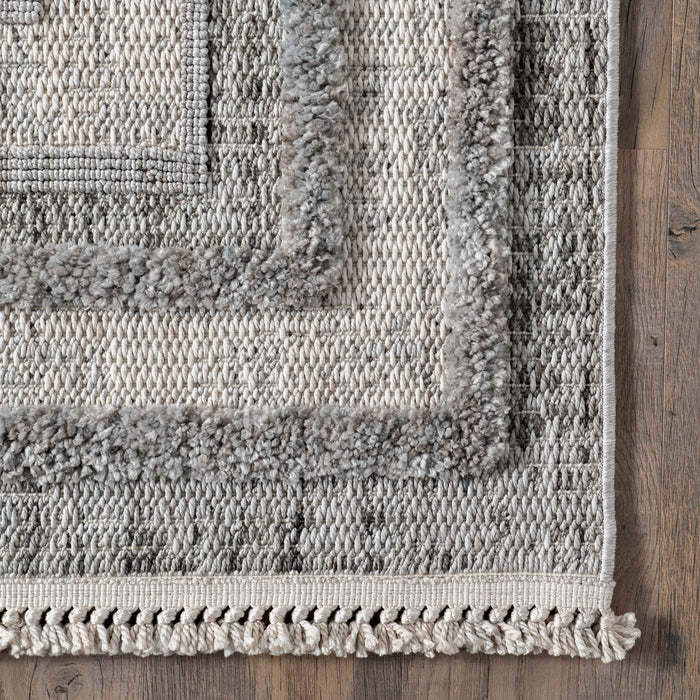 Grey Geometric Border Area Rug for Living Room or Bedroom