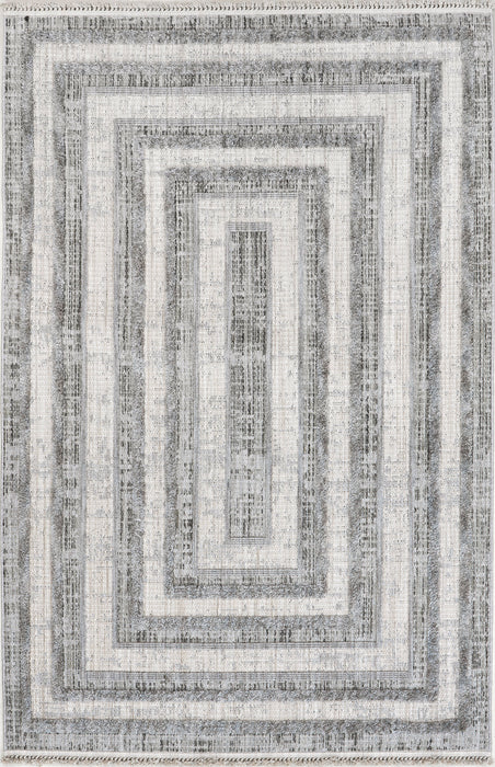 Grey Geometric Border Area Rug for Living Room or Bedroom