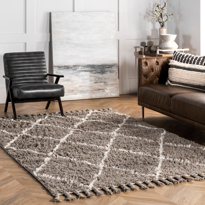 Grey Hand Knotted Wool Shag Rug 160x230 cm