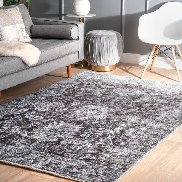 Grey Herati Area Rug for Heavy Foot Traffic and Pets