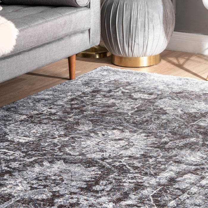 Grey Herati Area Rug for Heavy Foot Traffic and Pets