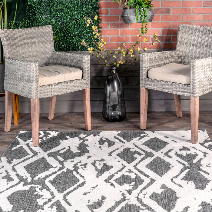 Grey Lattice Pattern Indoor Outdoor Area Rug 120x180 cm