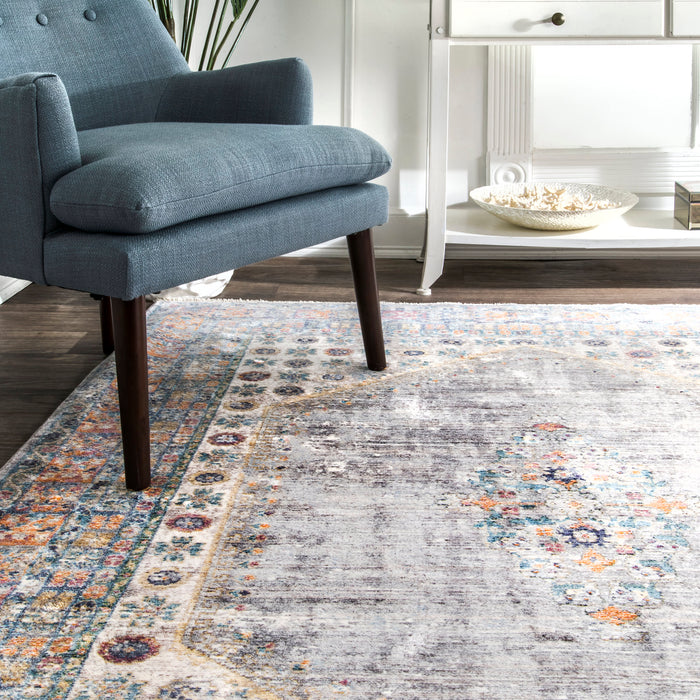 Grey Medallion Area Rug for Living Room