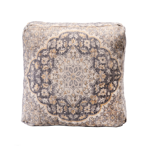 Grey Printed Floor Cushion with Wreath Medallion Design