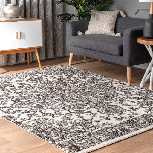 Grey Rosette Medallion Area Rug for Living Room and Bedroom