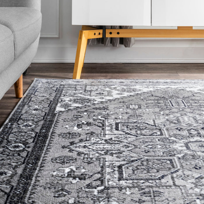 Grey Snowflake Medallion Area Rug 150cm x 240cm
