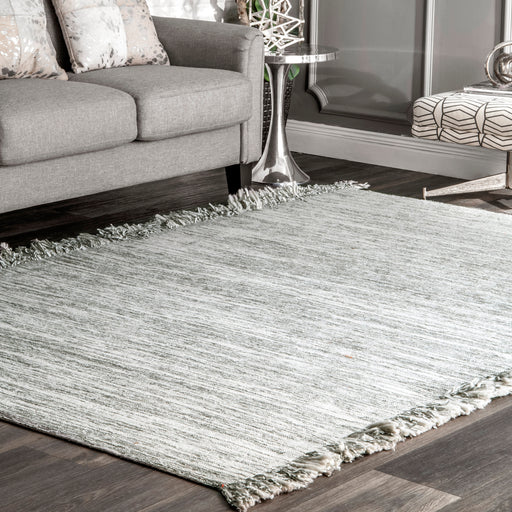 Grey Striated Flatweave Area Rug With Tassels 160x230 cm