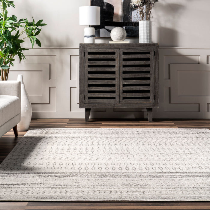 Grey Striped Area Rug With Banded Design