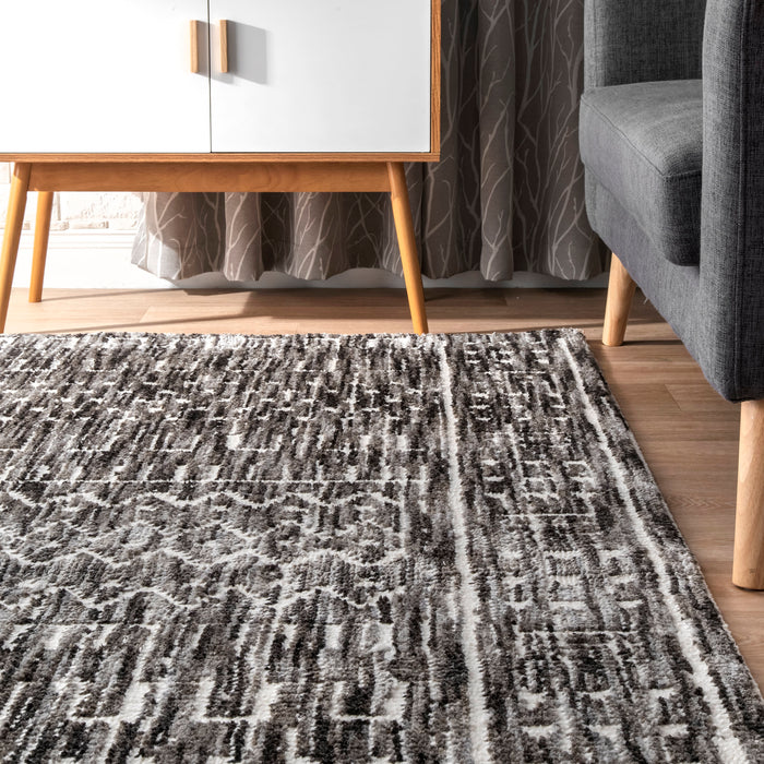 Grey Striped Ethnic Area Rug 150x240 cm