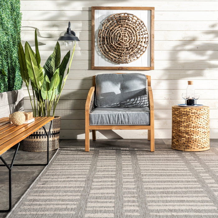 Grey Striped Indoor Outdoor Area Rug 120x180 cm