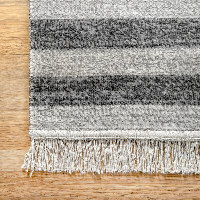 Grey Striped Indoor Outdoor Area Rug 160x230 cm