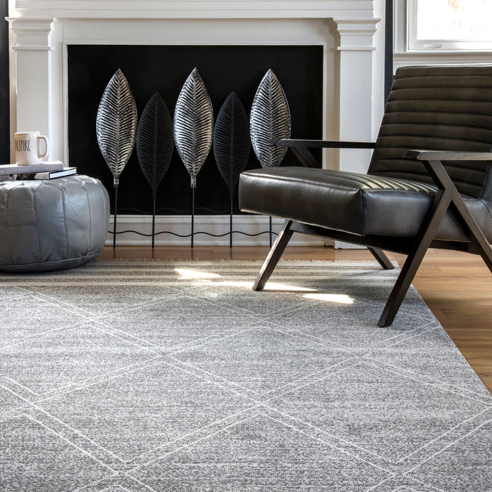 Grey Striped Indoor Outdoor Area Rug 160x230 cm