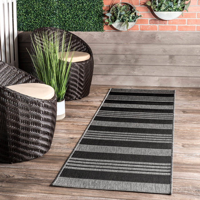 Grey Striped Indoor Outdoor Area Rug 160x230 cm