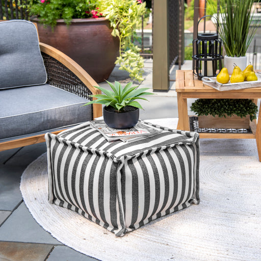 Grey Striped Pouf for Indoor and Outdoor Use