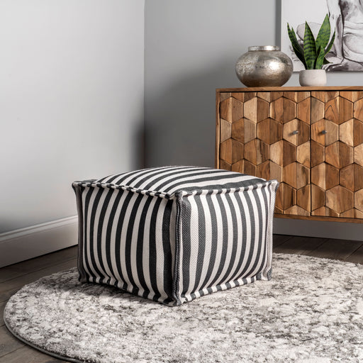 Grey Striped Pouf for Indoor and Outdoor Use