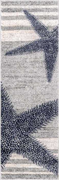 Grey Striped Starfish Area Rug for Coastal Decor