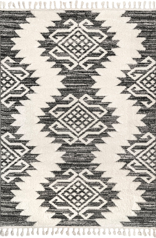 Grey Tasseled Area Rug 160x230 cm Geometric Pattern