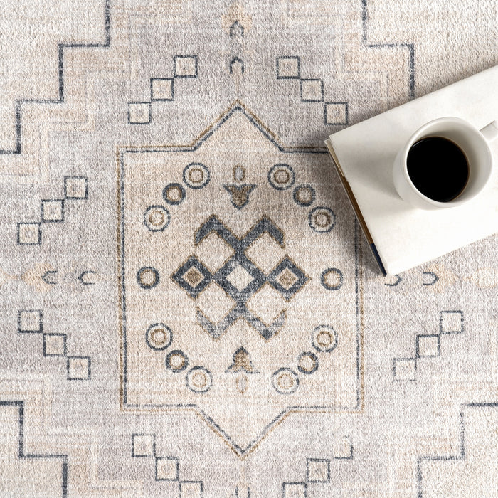 Grey Washable Geometric Area Rug 80cm x 150cm