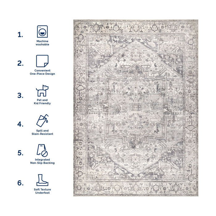Grey Washable Medallion Area Rug 150x230 cm