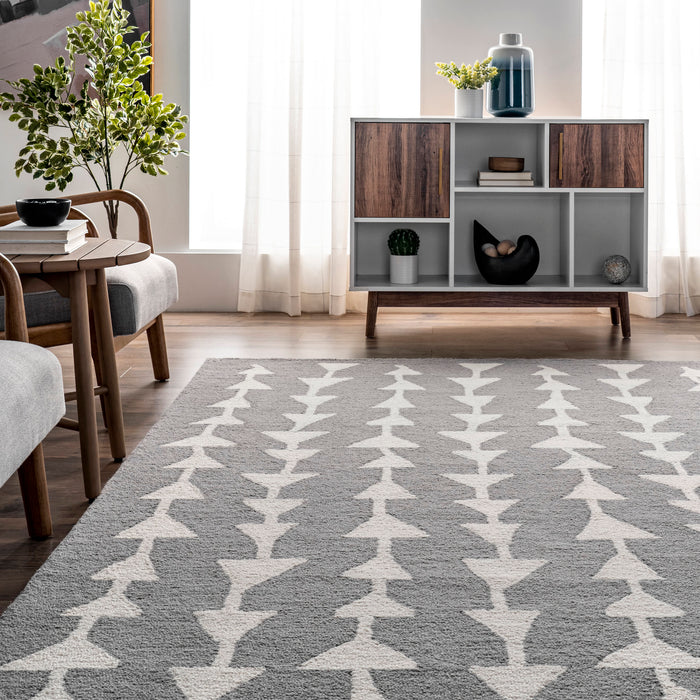 Grey Wool Geometric Area Rug 160x230 cm