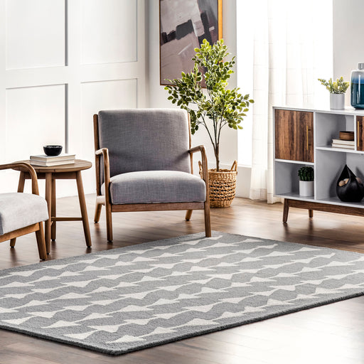 Grey Wool Geometric Area Rug 160x230 cm