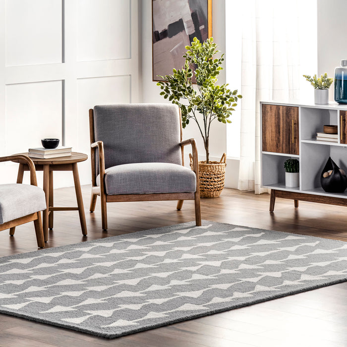 Grey Wool Geometric Area Rug 160x230 cm